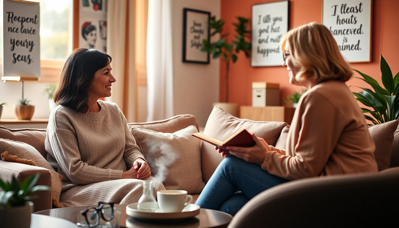 Engaged couple consulting with a relationship coach in a cozy, inviting office environment.
